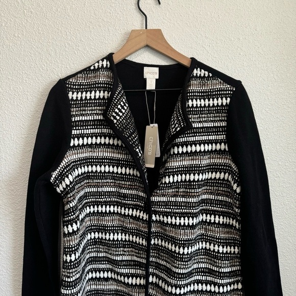 NWT Chico's Women's M Textured Striped Cardigan Sweater Blazer Button Boho - Picture 2 of 9